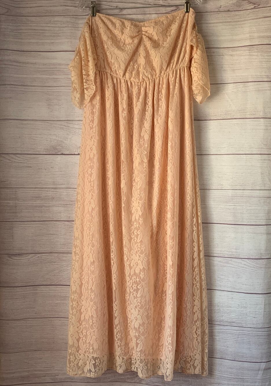 Peach Pink Floral Lace Dress Off The Shoulder Sleeves Size XL